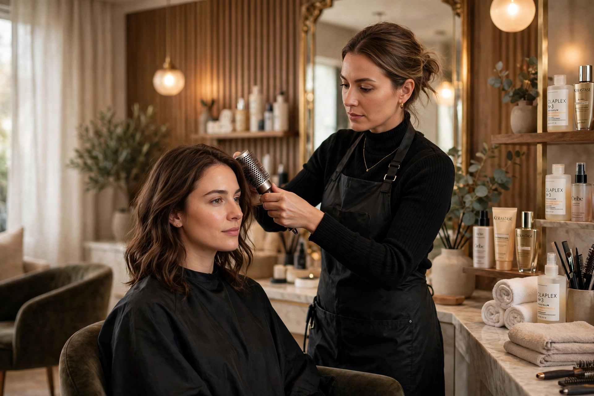 Hair styling in a salon
